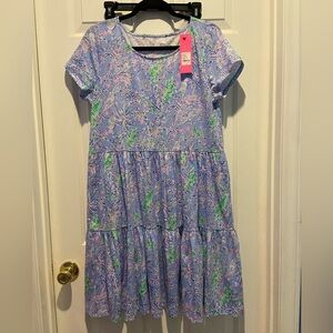 Lilly Pulitzer Geanna Short Sleeve Dress in Blue Peri The Turtle Package - Large